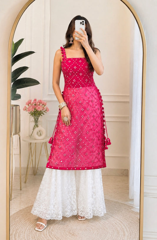 Glimmer Maroon Embroidered Gulnaz Kurta
