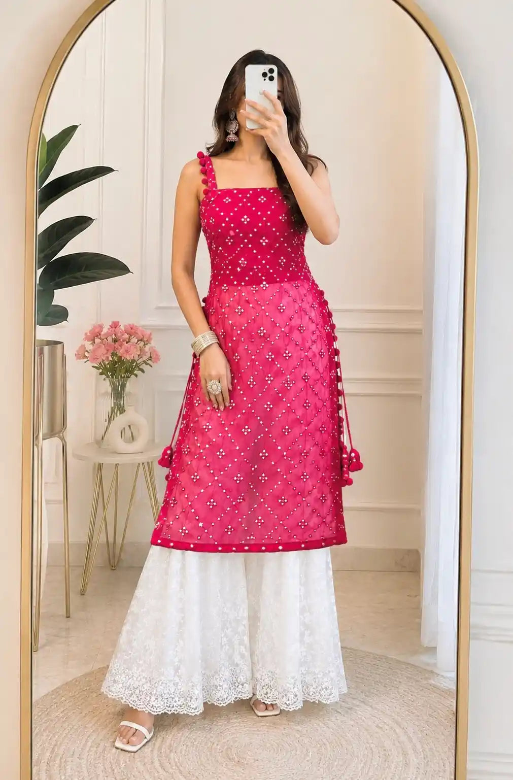 Glimmer Maroon Embroidered Gulnaz Kurta