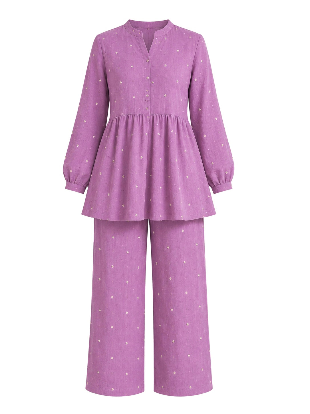 Lavender Embroidered Flared Coord Set