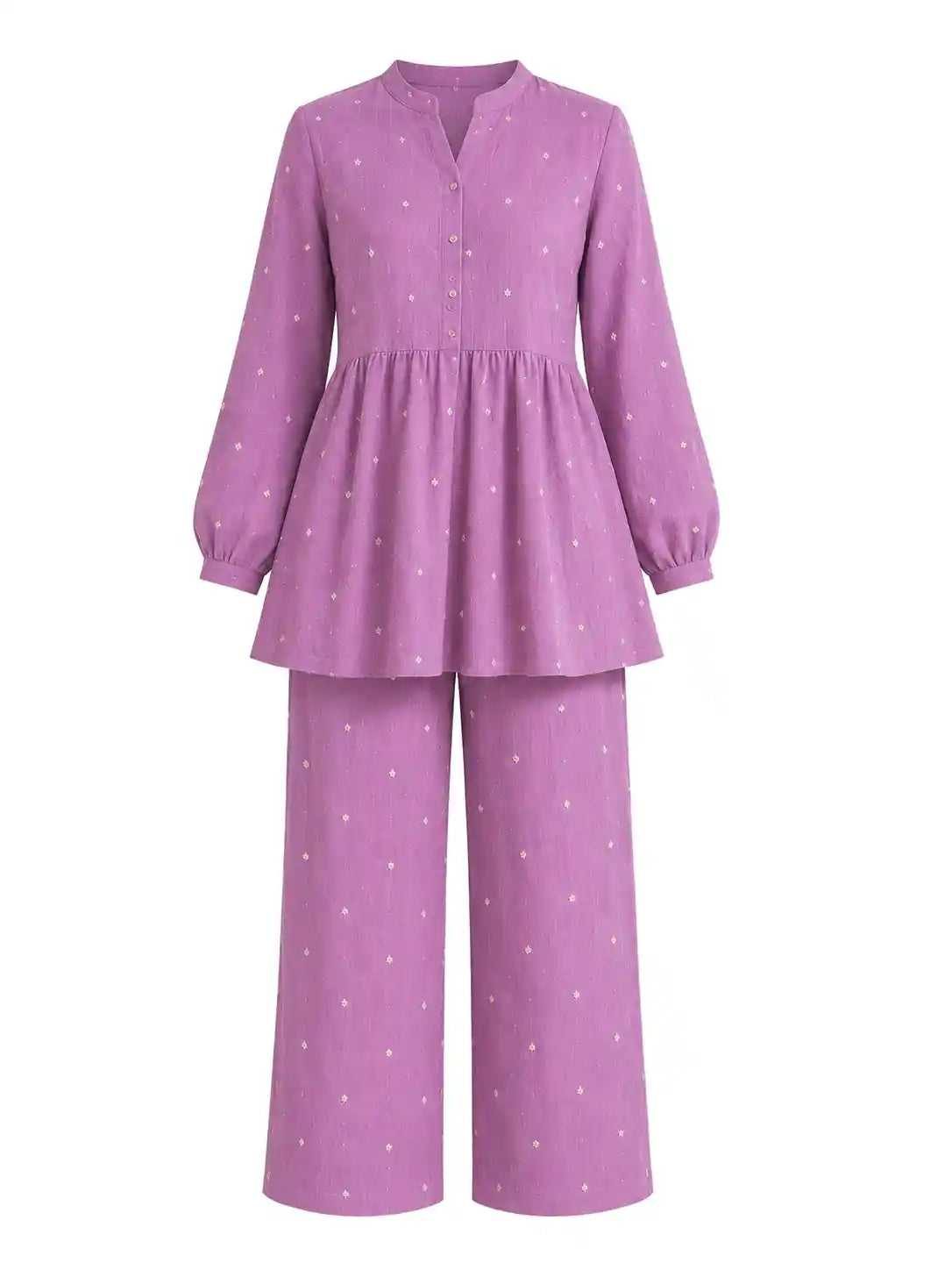 Lavender Embroidered Flared Coord Set