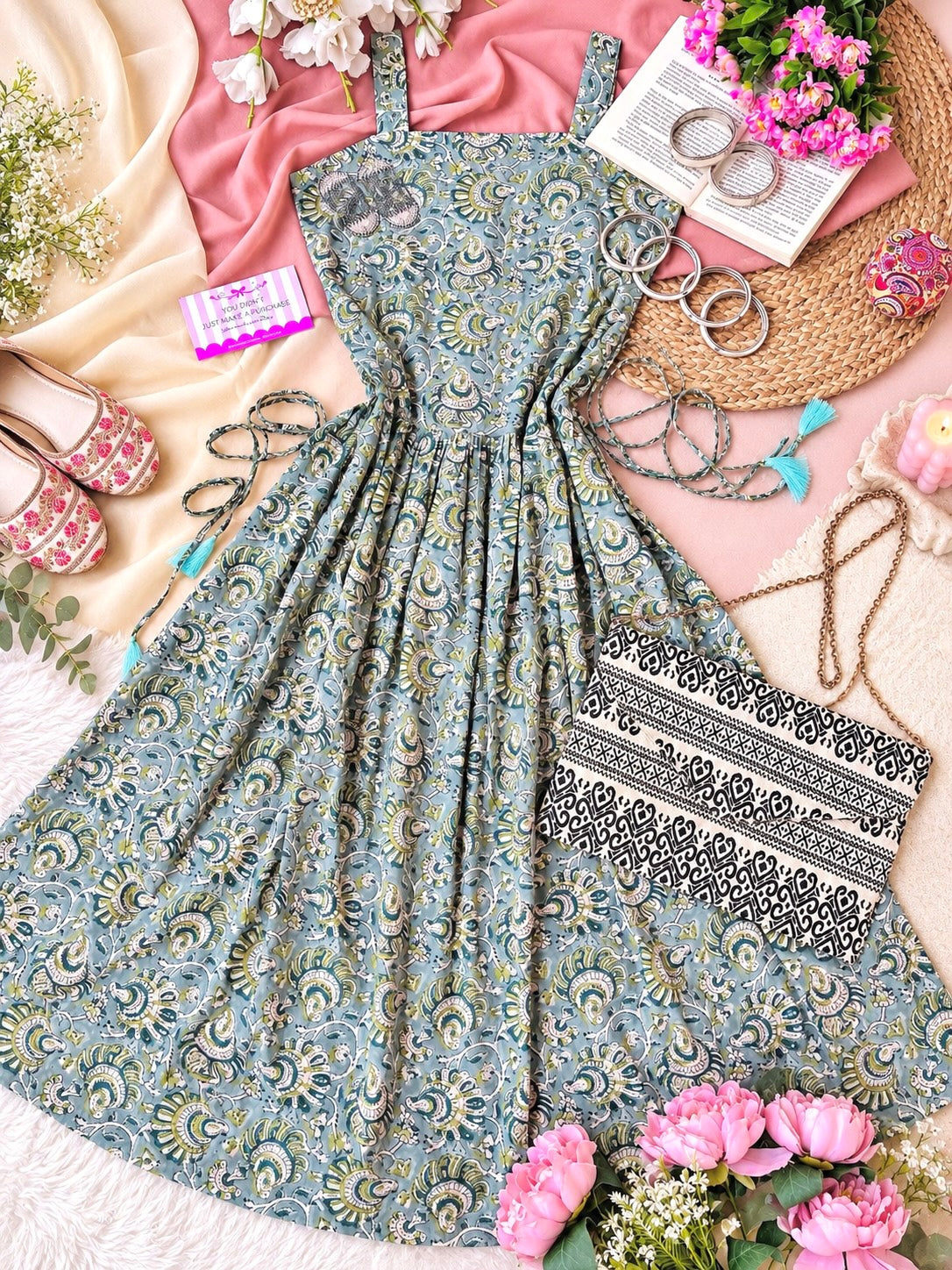 Gulnaz Grey Paisley Flared Jaipuri Kurta