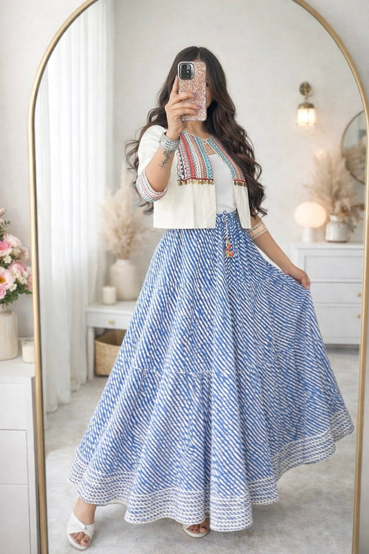Jaipuri Blue Lehriya Twirl Skirt
