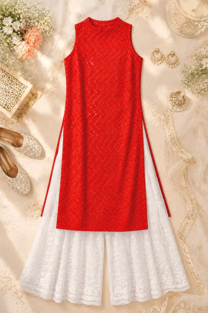 Red Sleeveless Sequin Gulnaz Kurta