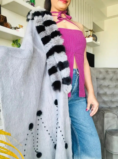 Soft Grey Fur Winter Cape