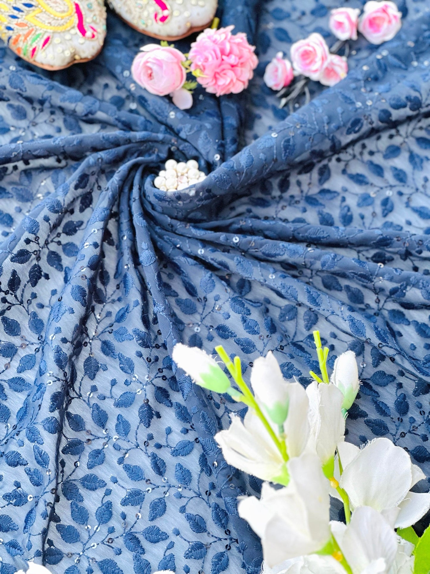 Hot Blue Gulnaz Embroidered Fabric Cut