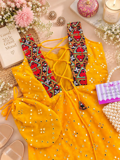 Yellow Mirror Back Tie Gulnaz Kurta