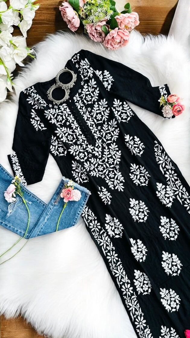 Avneet Inspired Black Gulzar Chikan Kurta