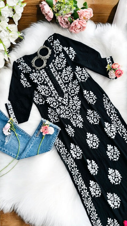 Avneet Inspired Black Gulzar Chikan Kurta