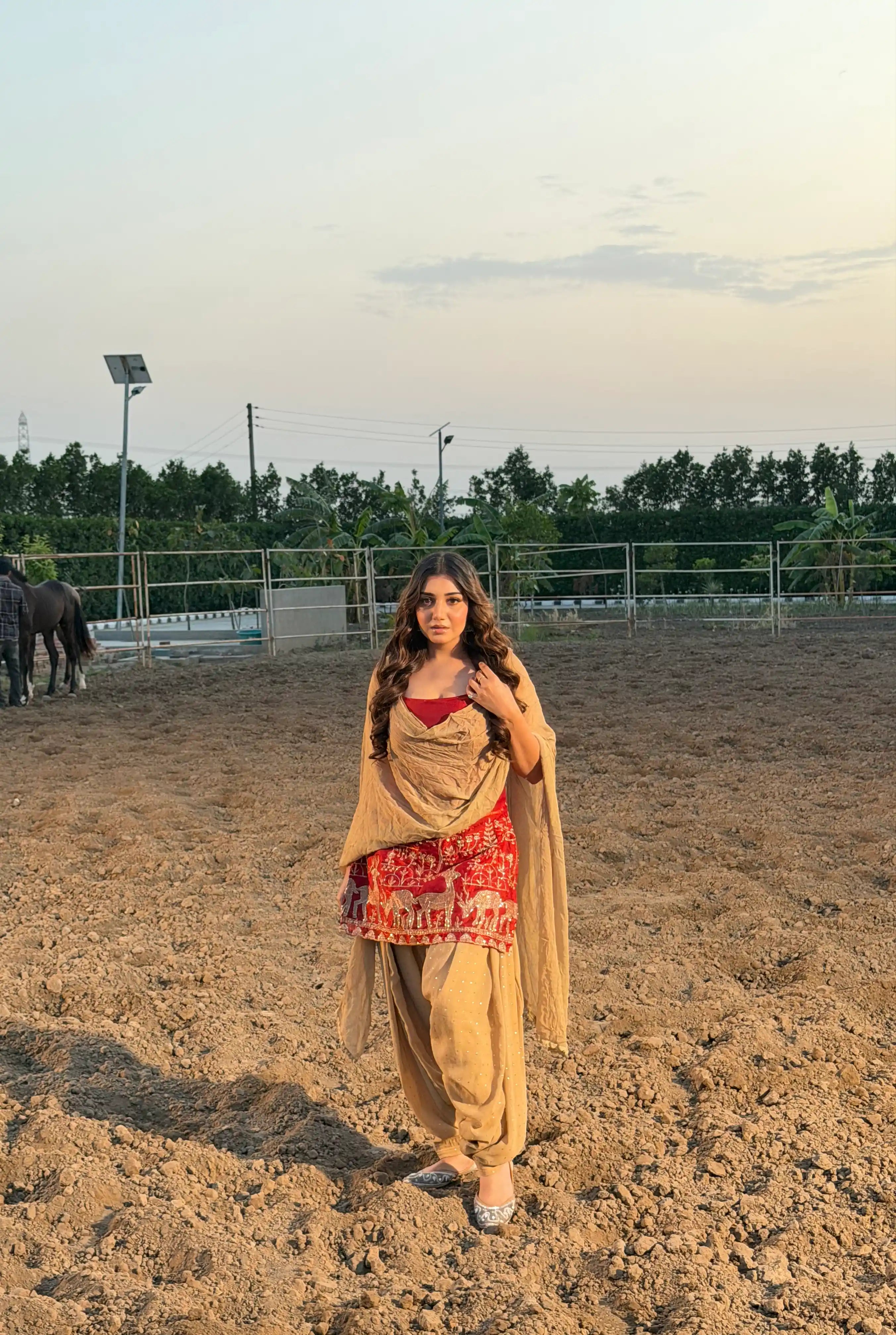 Scarlet Embroidered Motif Patiala Set