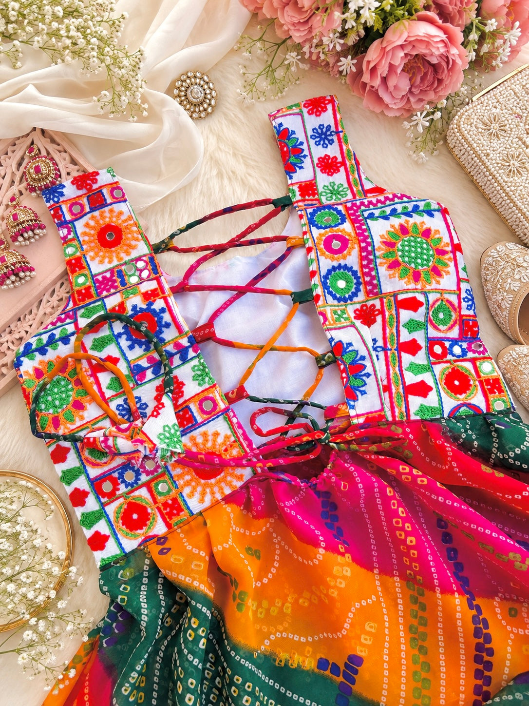 Rangreza Bandhej Back Tie Kurti
