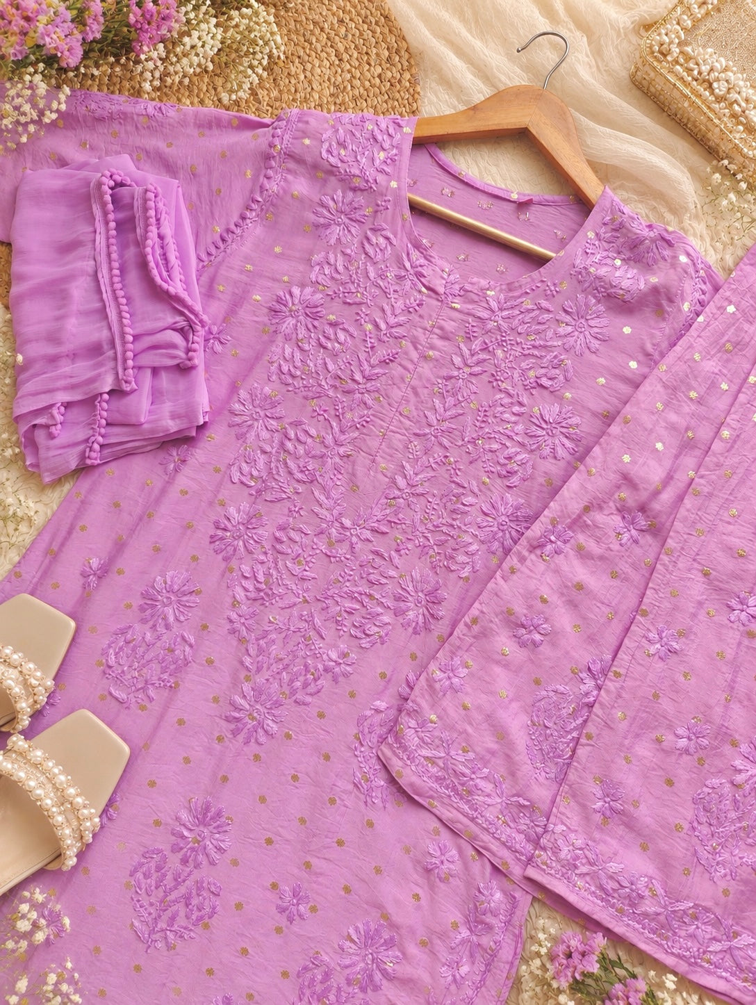 Blush Lilac Chikankari Embroidery Suit Set