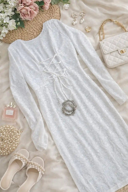 Gulnaz White Chikankari Lace-Up Kurta