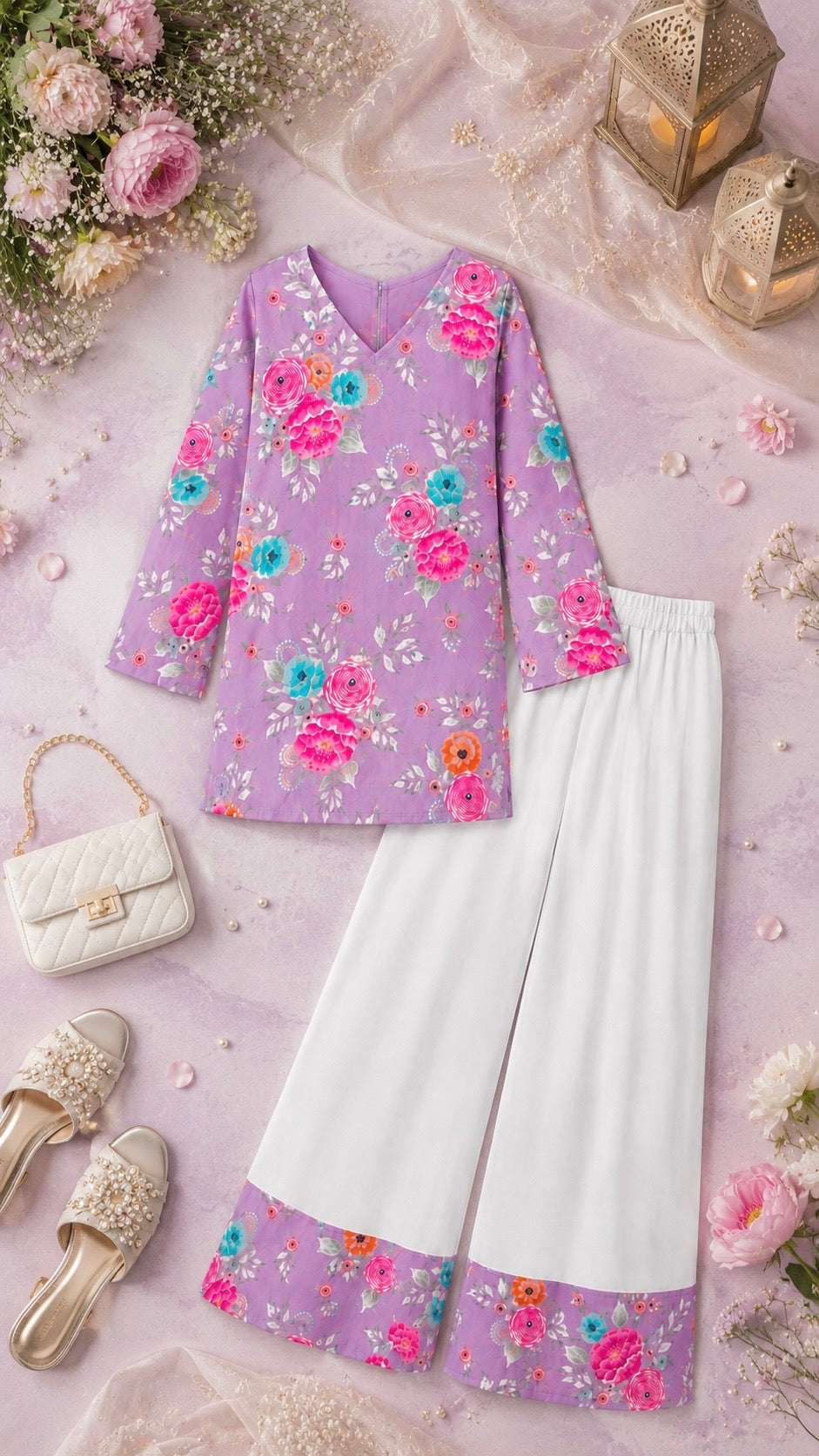 Lavender Blossom Printed Cord Set