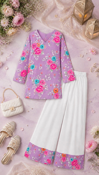 Lavender Blossom Printed Cord Set