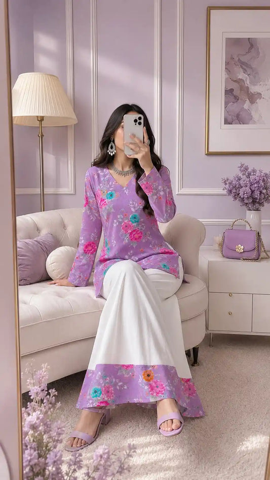 Lavender Blossom Printed Cord Set