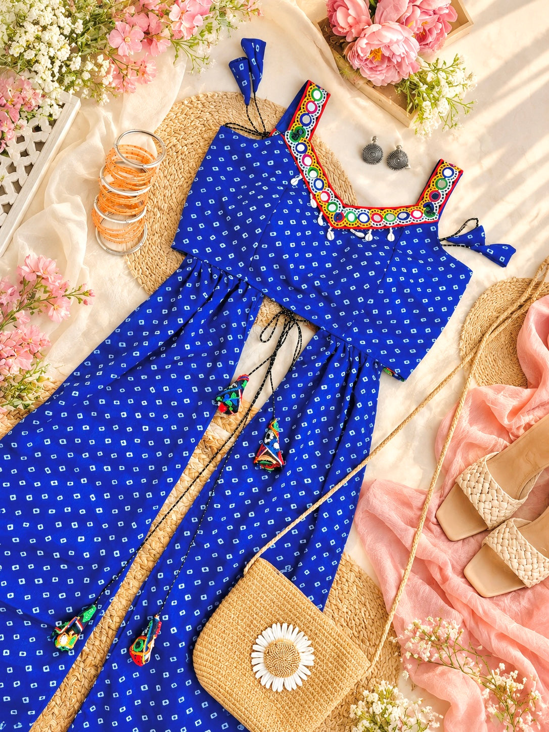 Royal Blue Bandhej Gamti Gulnaz Kurta