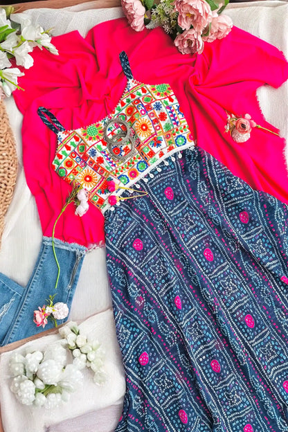 Azure Blue Bandhej Gulnaz Anarkali