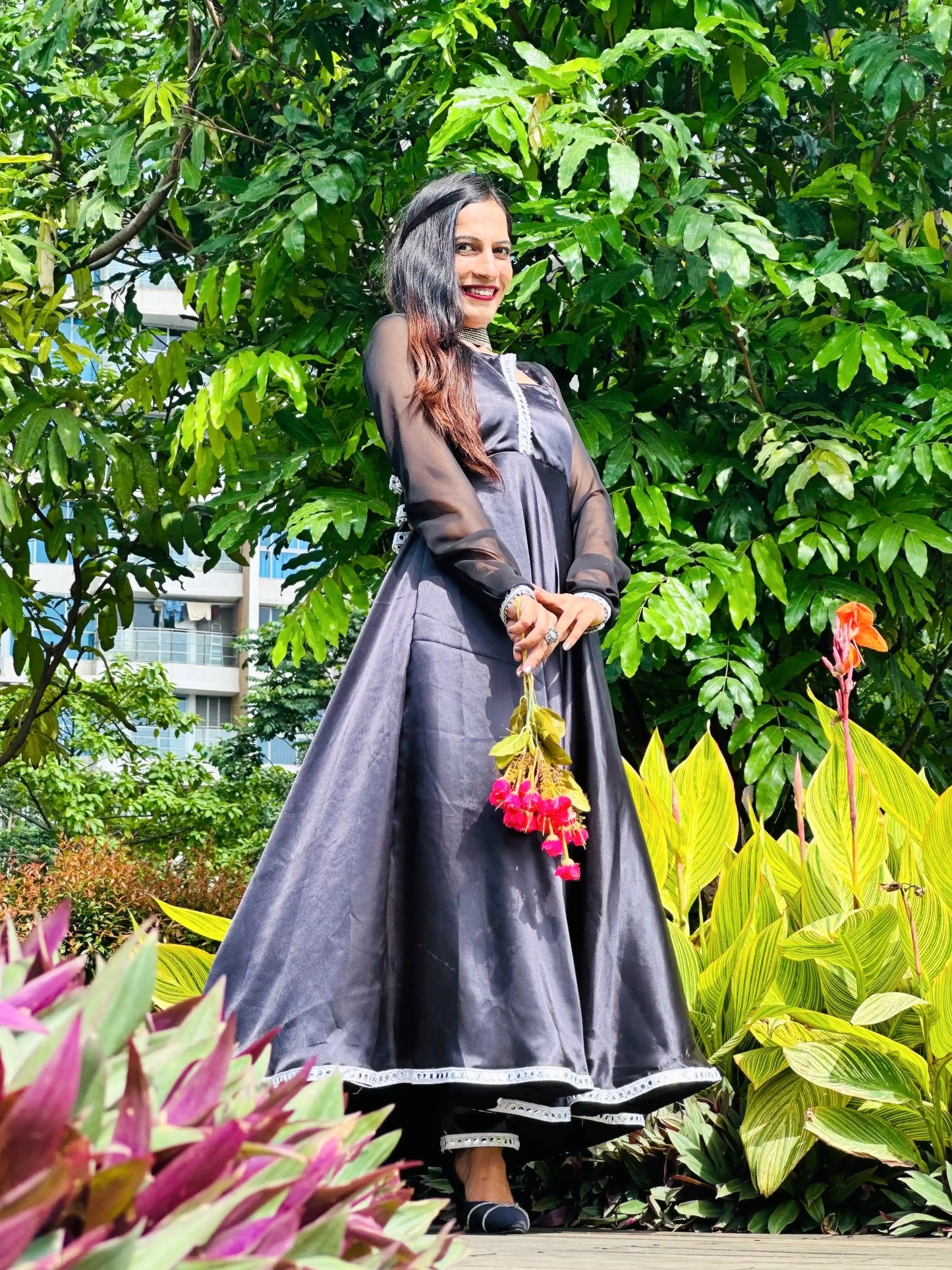 Jhalak Black Satin Gulnaz Ensemble