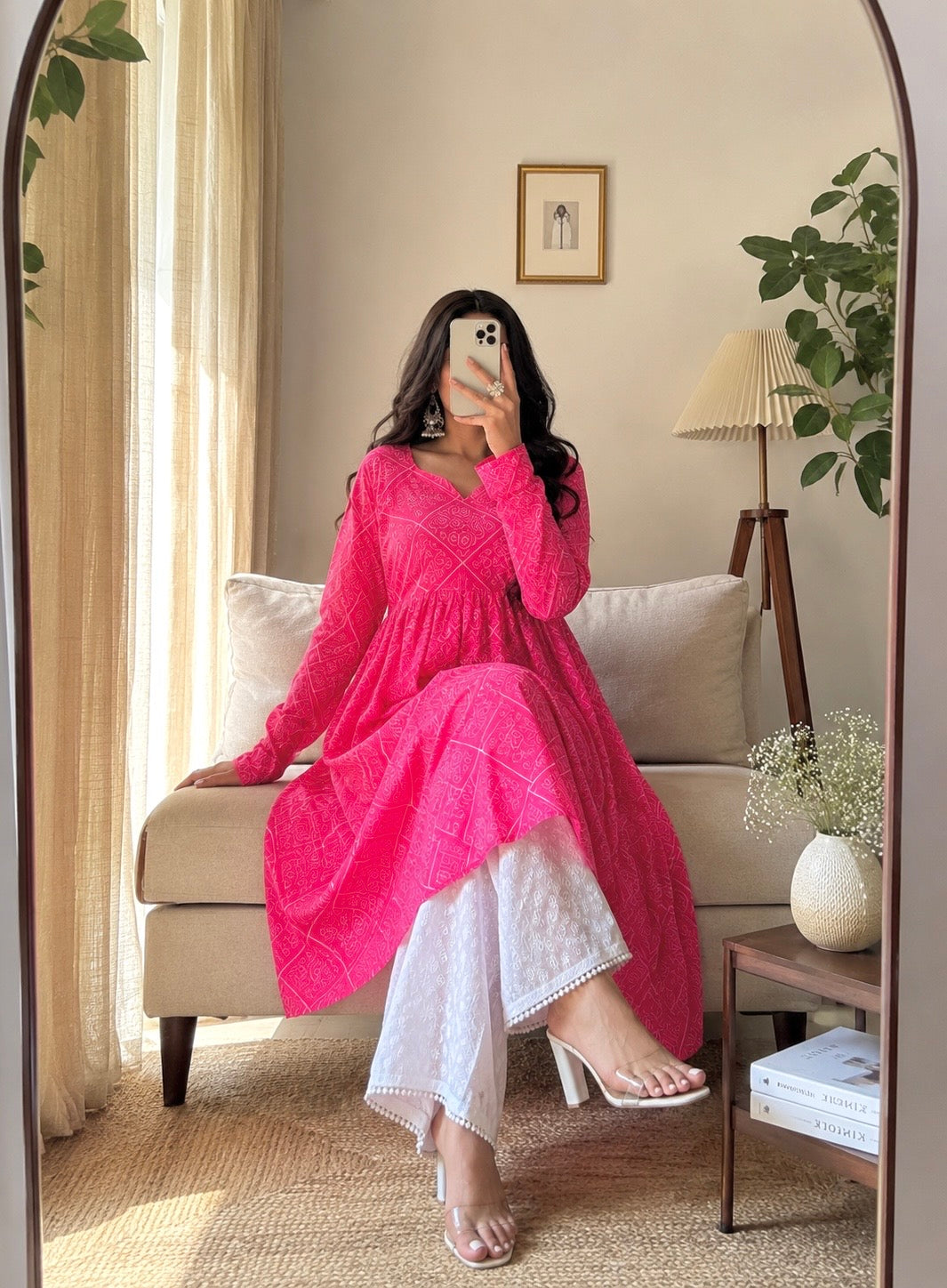 Mulmul Bandhej Jaipuri Twirl Kurta