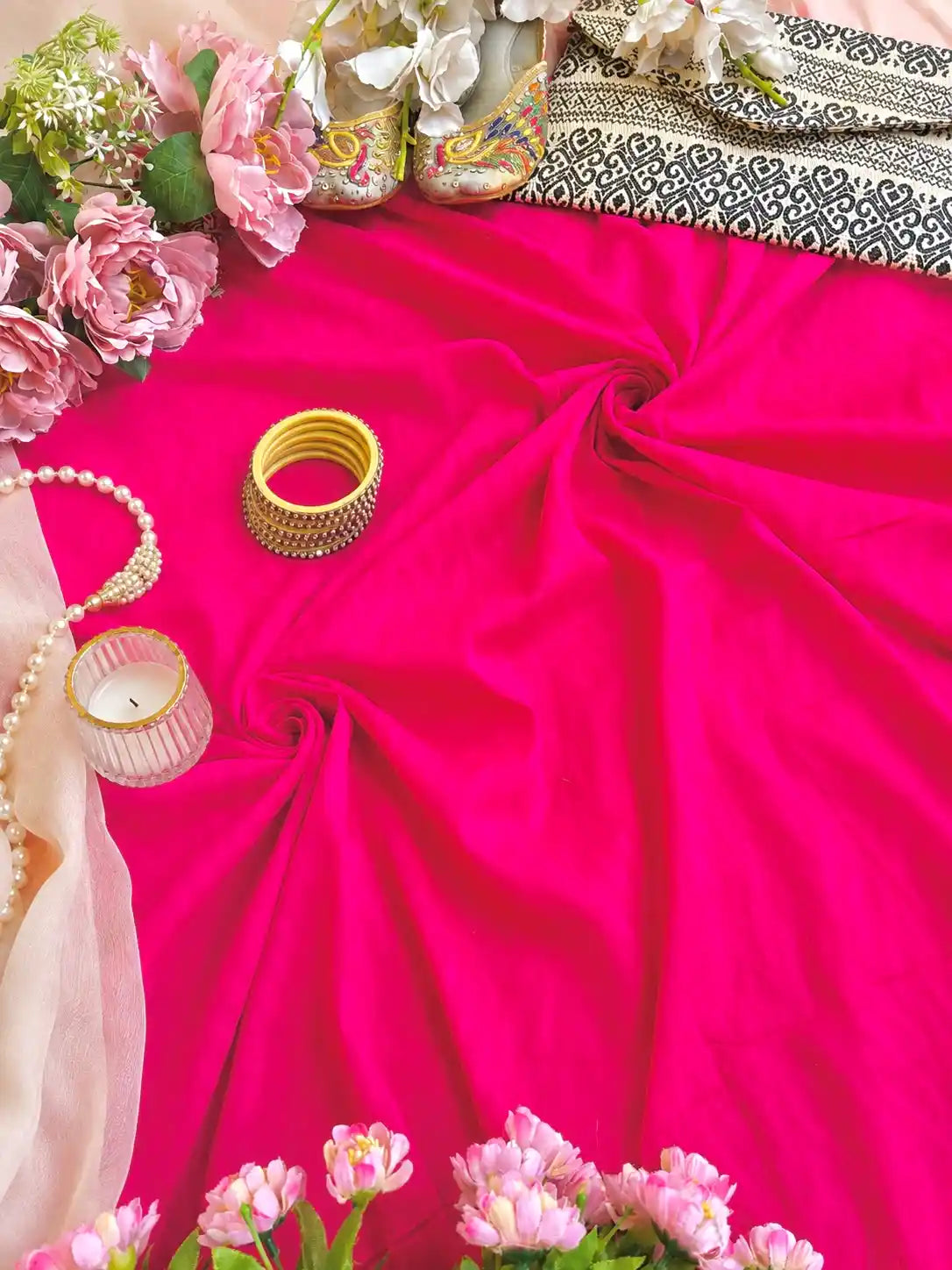 Embossed Pink MulMul Fabric Cut