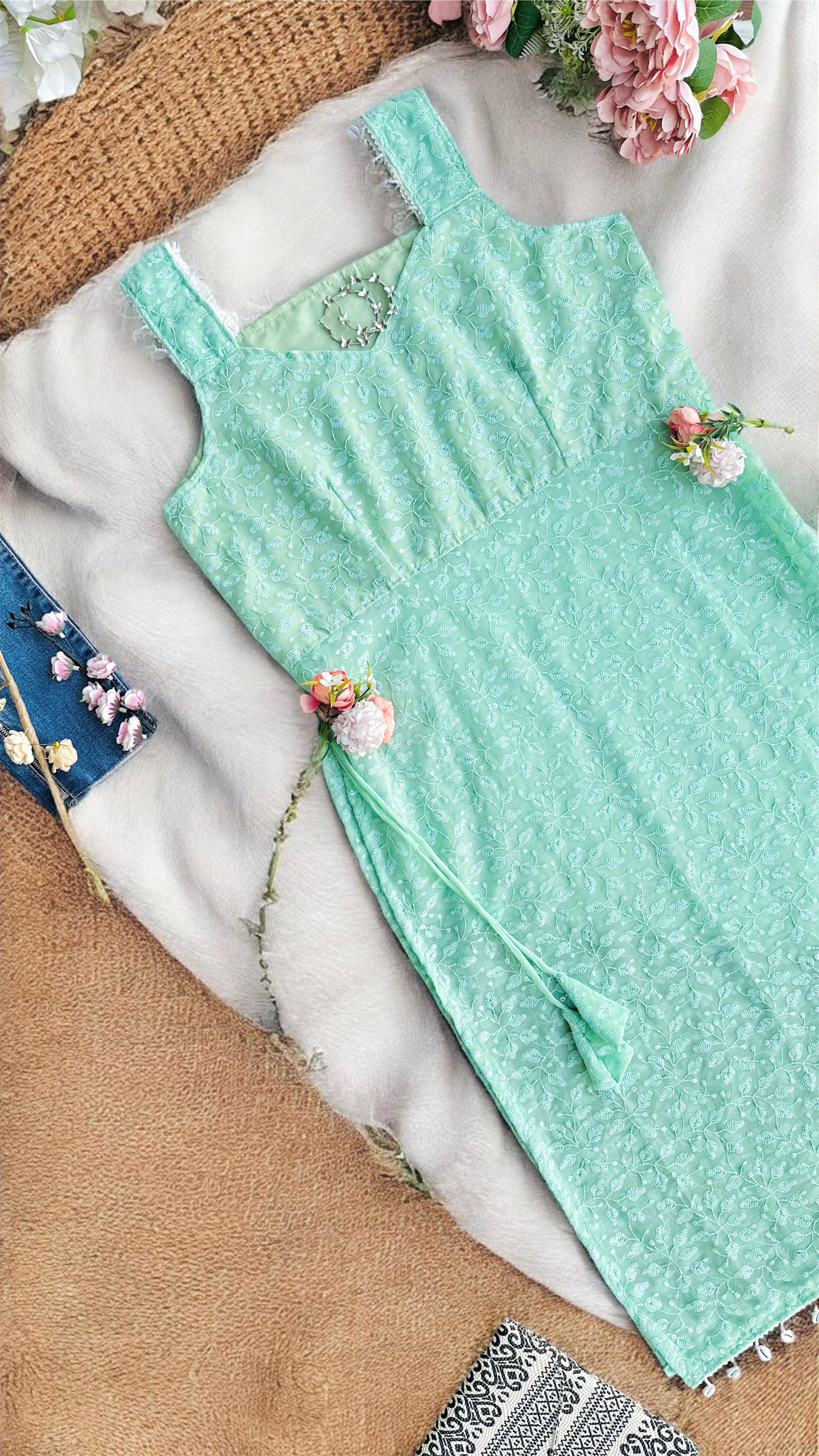 Mint Bloom Shell Gulnaz Kurta