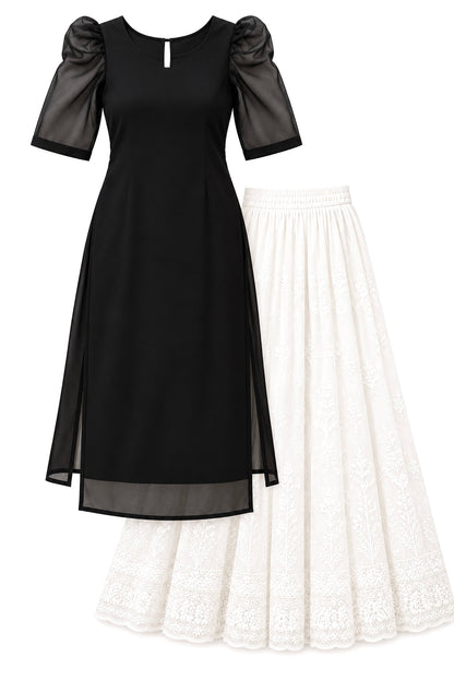 Sheer Black Puff Sleeves Kurta