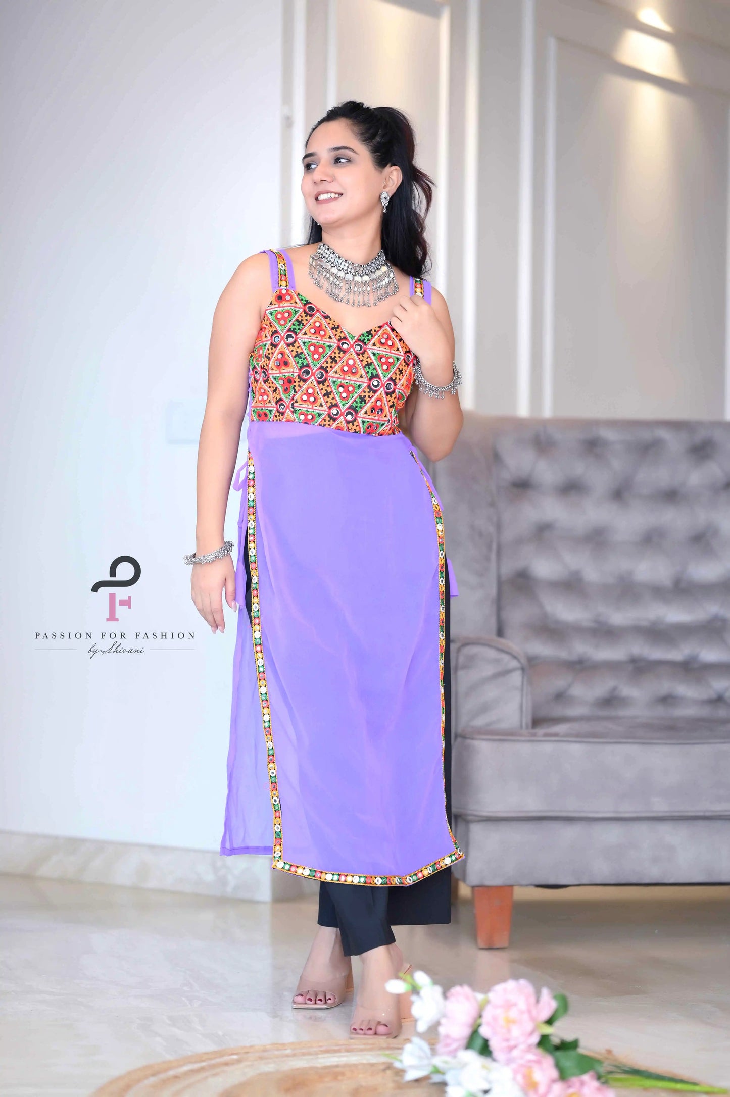 Rosy Lilac Gulnaz Embroidered Kurta