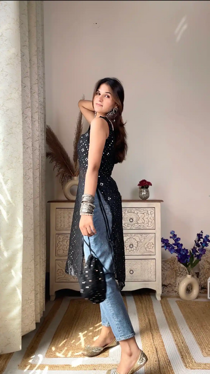 Swati's Twilight Black Gulnaz Kurta