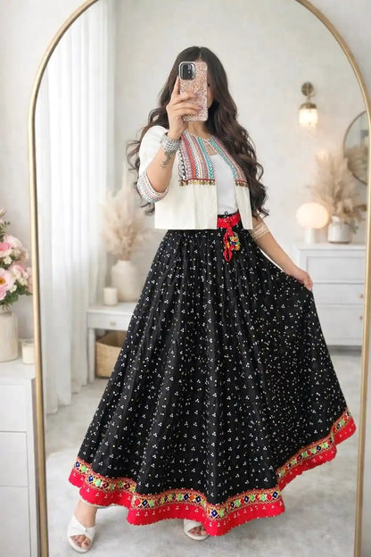 Black Bandhej Jaipuri Twirl Skirt