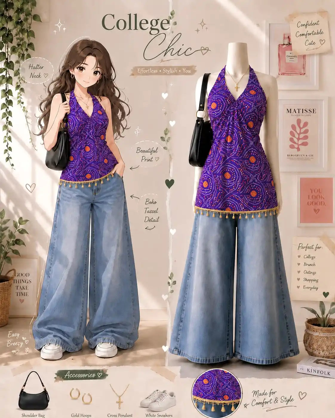 Boho Bloom Purple Bandhej Top