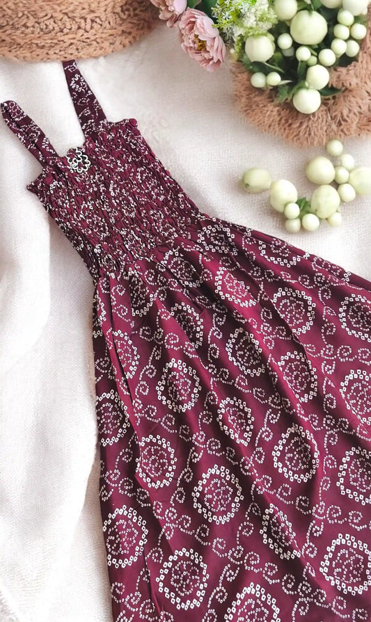 Wine Bandhej Smoky Twirl Dress - Passion for Fashion by Shivani