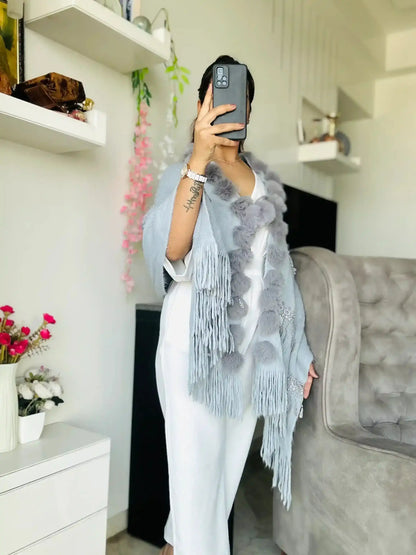 Soft Grey Fur Winter Cape