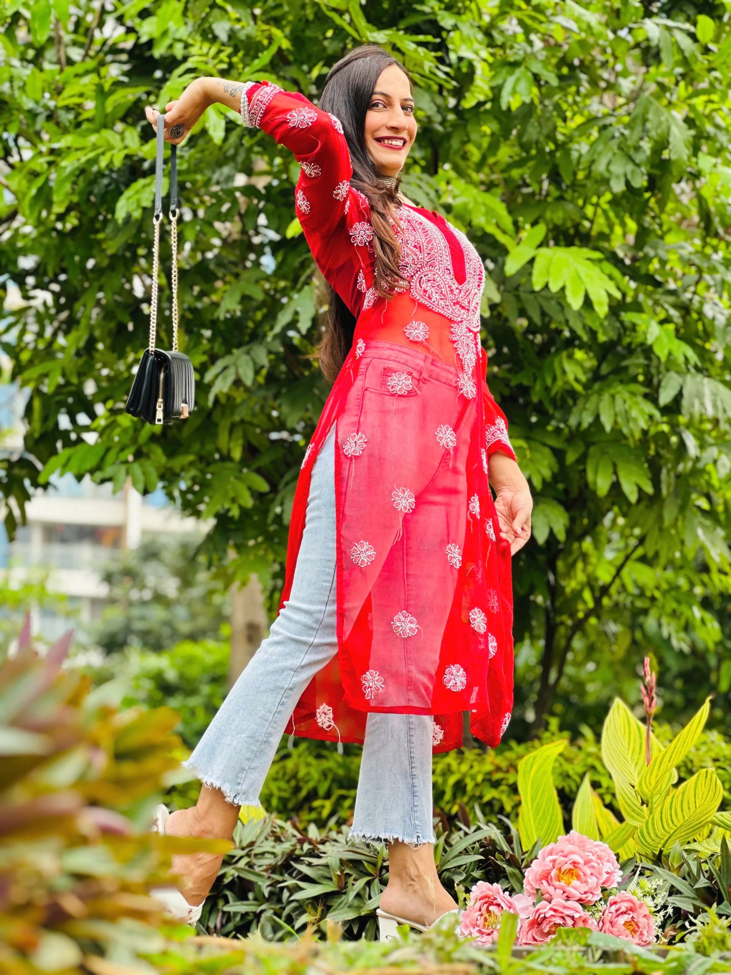 Scarlet Maroon Noor Chikan Kurta