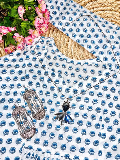 Meher Blue Floral Mulmul Suit Set