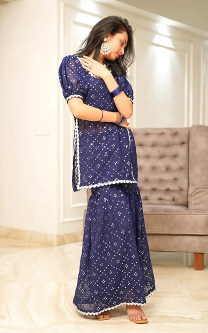 Sparkling Blue Mirror Sharara Gulnaz Set