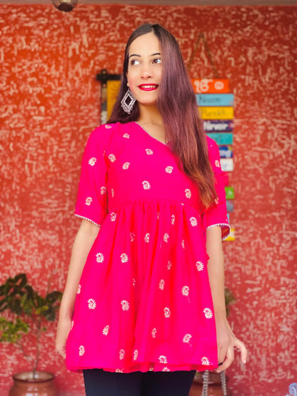 Pink Embroidered Angrakha Top