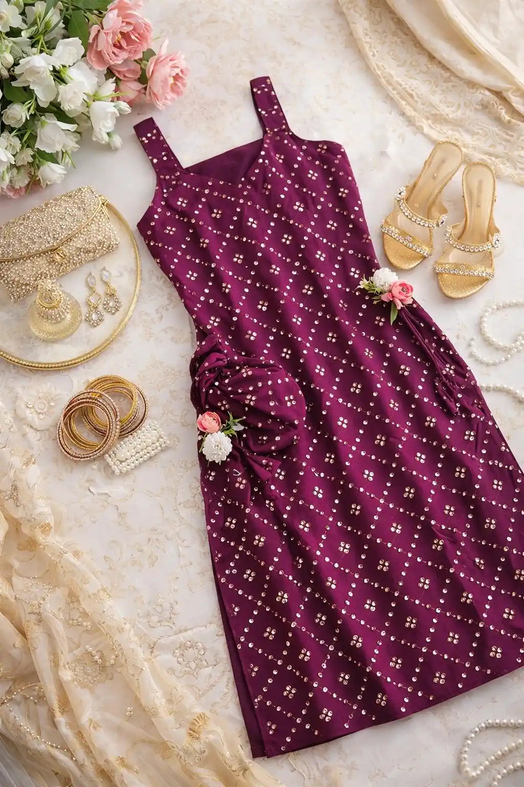 Juli’s Wine Embroidered Gulnaz Kurta