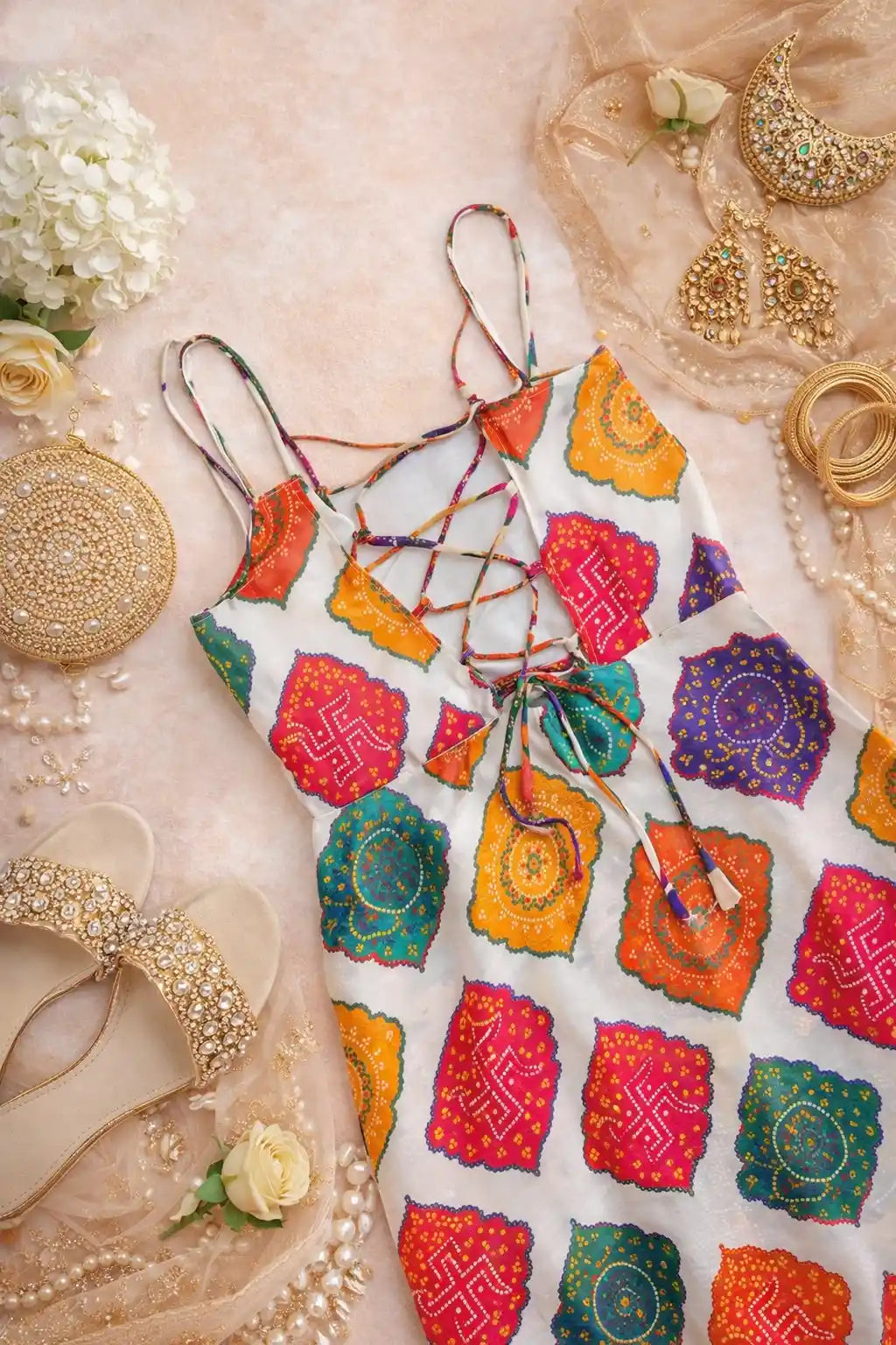 Vibrant Bandhani Back Tie Top
