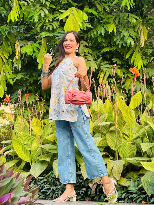 Colorbliss Grey Naaz Chikan Short Kurta