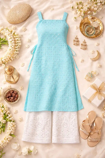 Soft Blue Mirror Blush Gulnaz Kurta