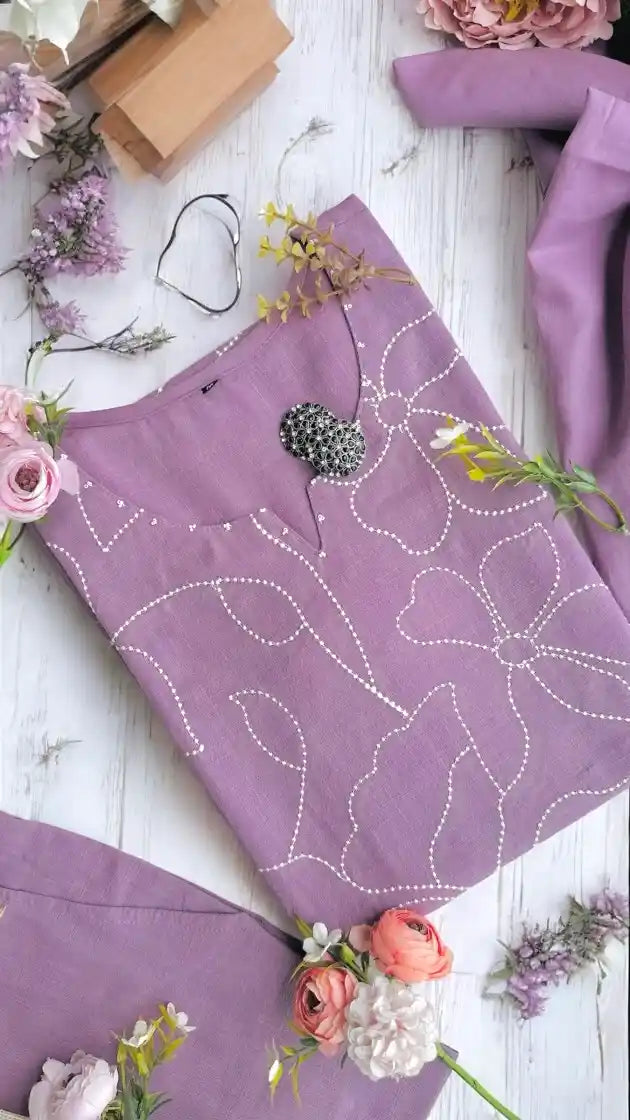 Pastel Lilac Embroidered Suit Set