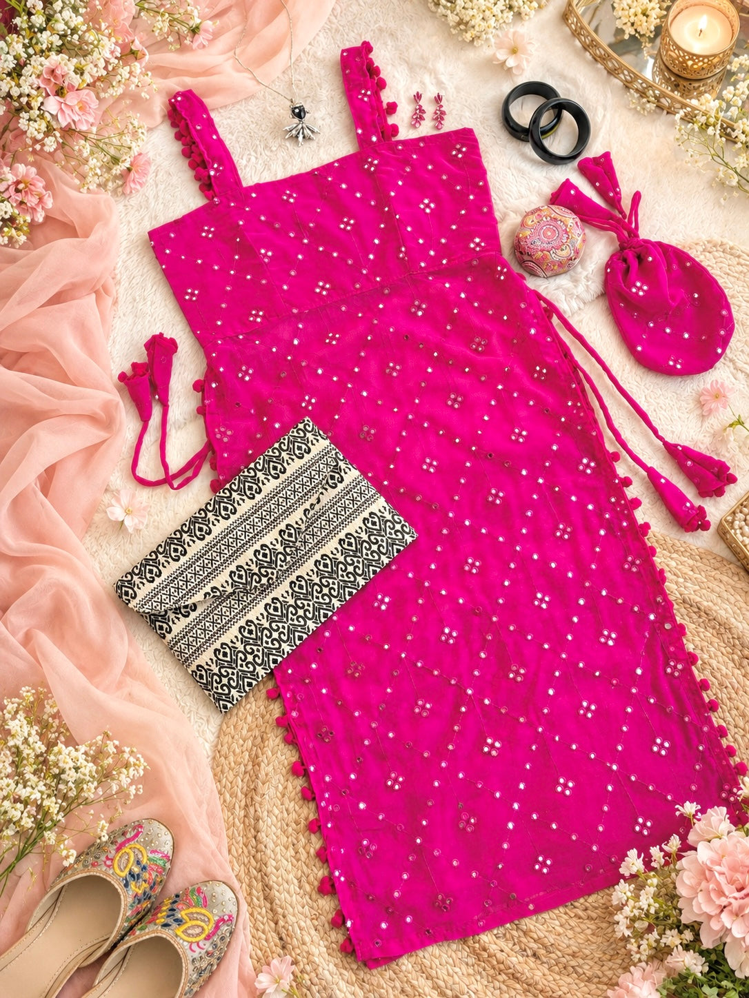 Shimmer Pink Embroidered Gulnaz Kurta