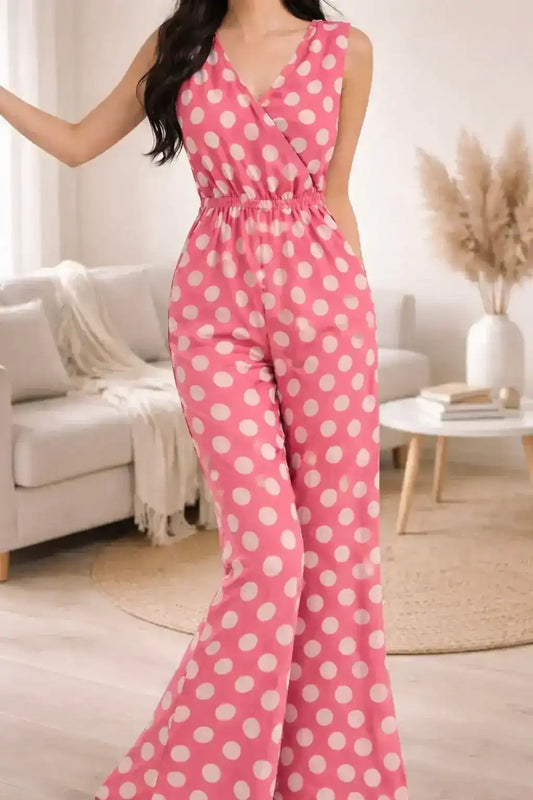 Chic Pink Polka Print Jumpsuit