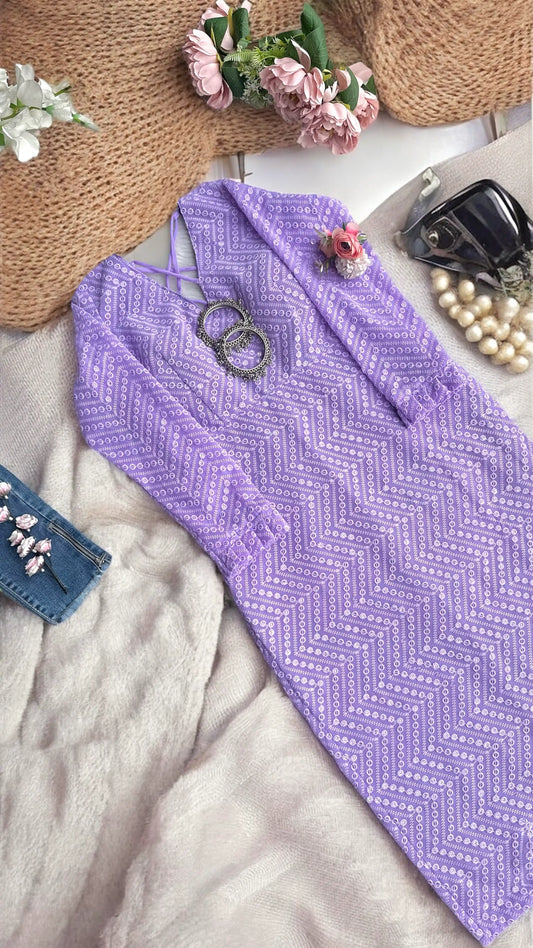 Embroidered Lilac Dori Gulnaz Kurta - Passion for Fashion by Shivani