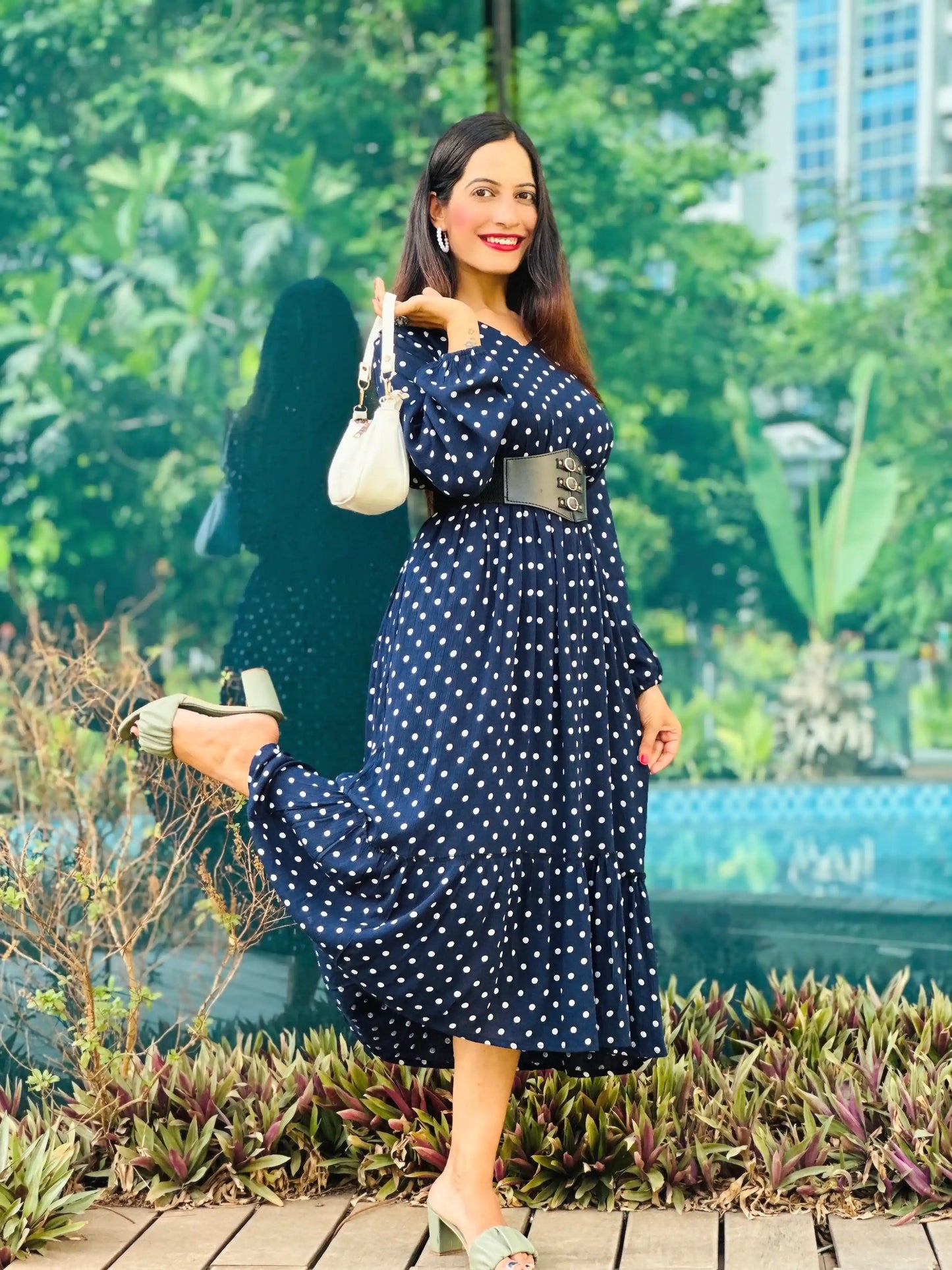 Blue Polka Twirl Frill Dress