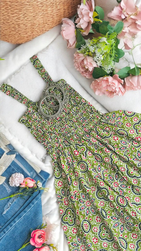Green Kalamkari Cute Jaipuri Peplum