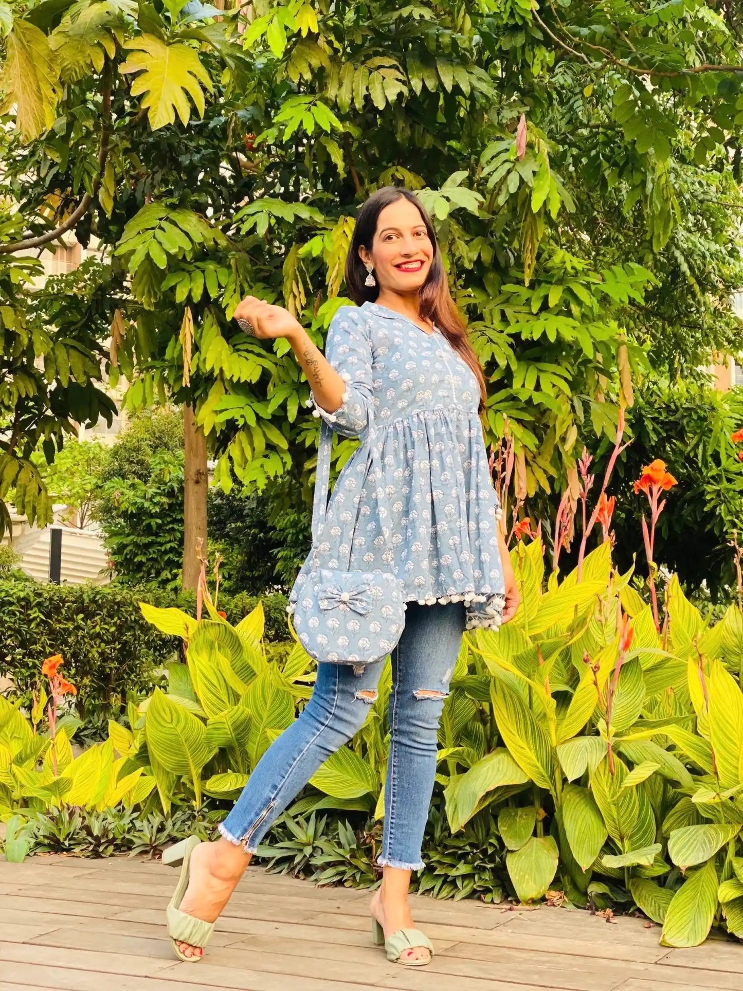 Grey Pom Pom Gulnaz Short Kurta