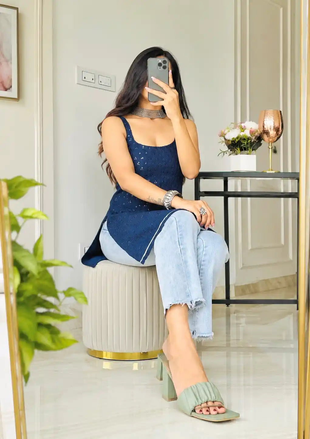 Blue Sequence Gulnaz Short Kurta