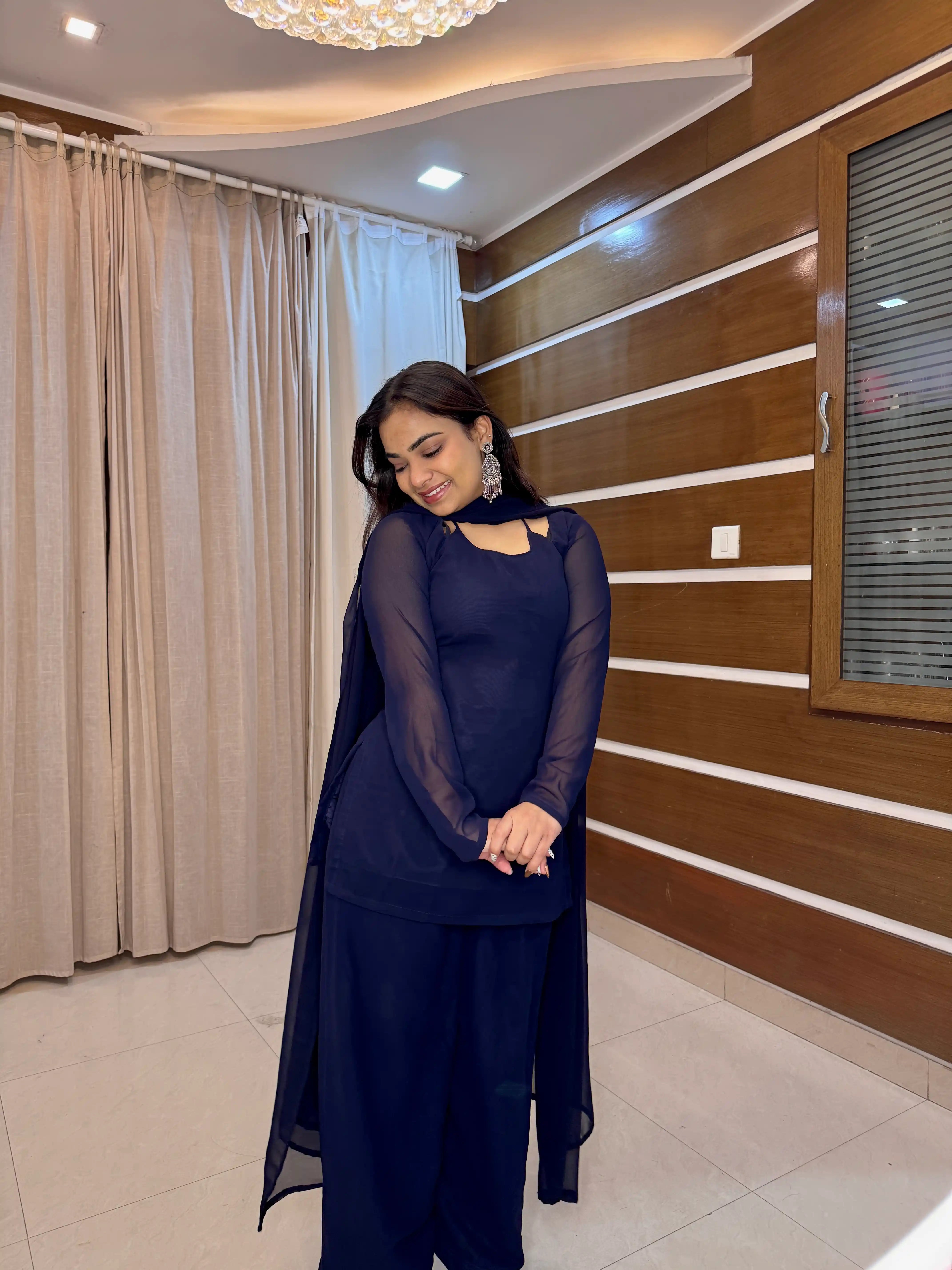 Midnight Blue Back Tie Kurta Set