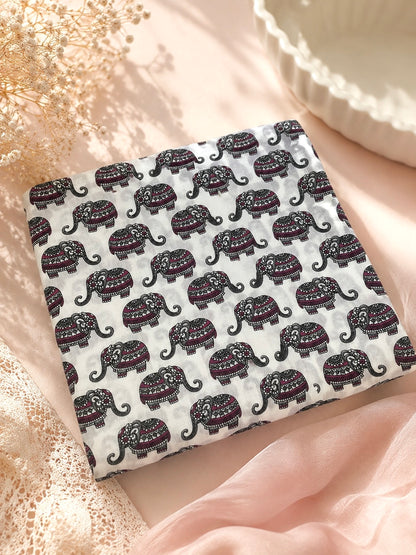 Royal Elephant Printed Cotton Fabric Cut